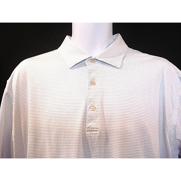 Peter Millar Polo Golf Shirt Blue Striped Embroidered Panama Jack Hat Logo L - Picture 3 of 7